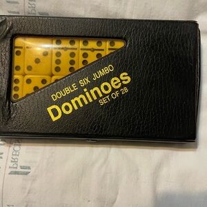 Black Leather Domino Set with Yellow Tiles